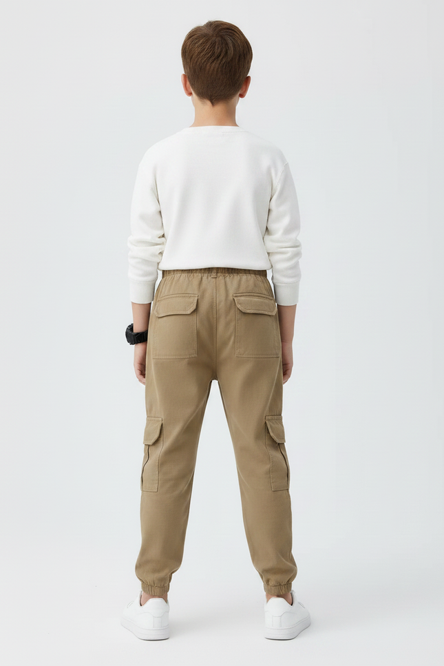 Pantalon Marron Cargo Coton Décontracté Garçon - Kaki - vue 2
