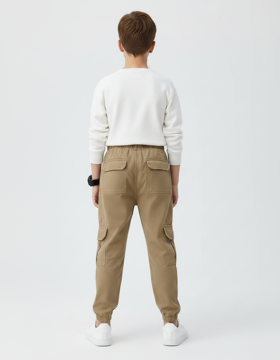 Pantalon Marron Cargo Coton Décontracté Garçon - Kaki - vue 2