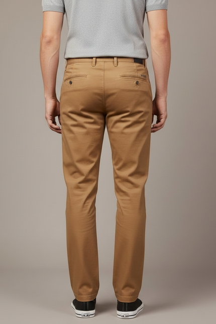 Pantalon Marron Homme Coton Slim Chino Décontracté Élégant - Kaki Gabardine - vue 2