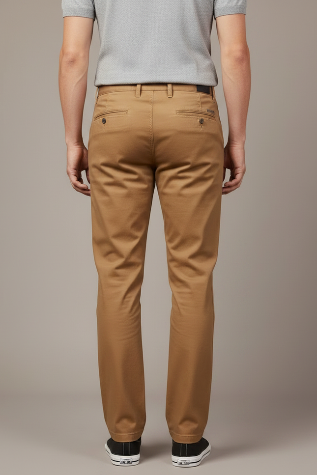 Pantalon Marron Homme Coton Slim Chino Décontracté Élégant - Kaki Gabardine - vue 2