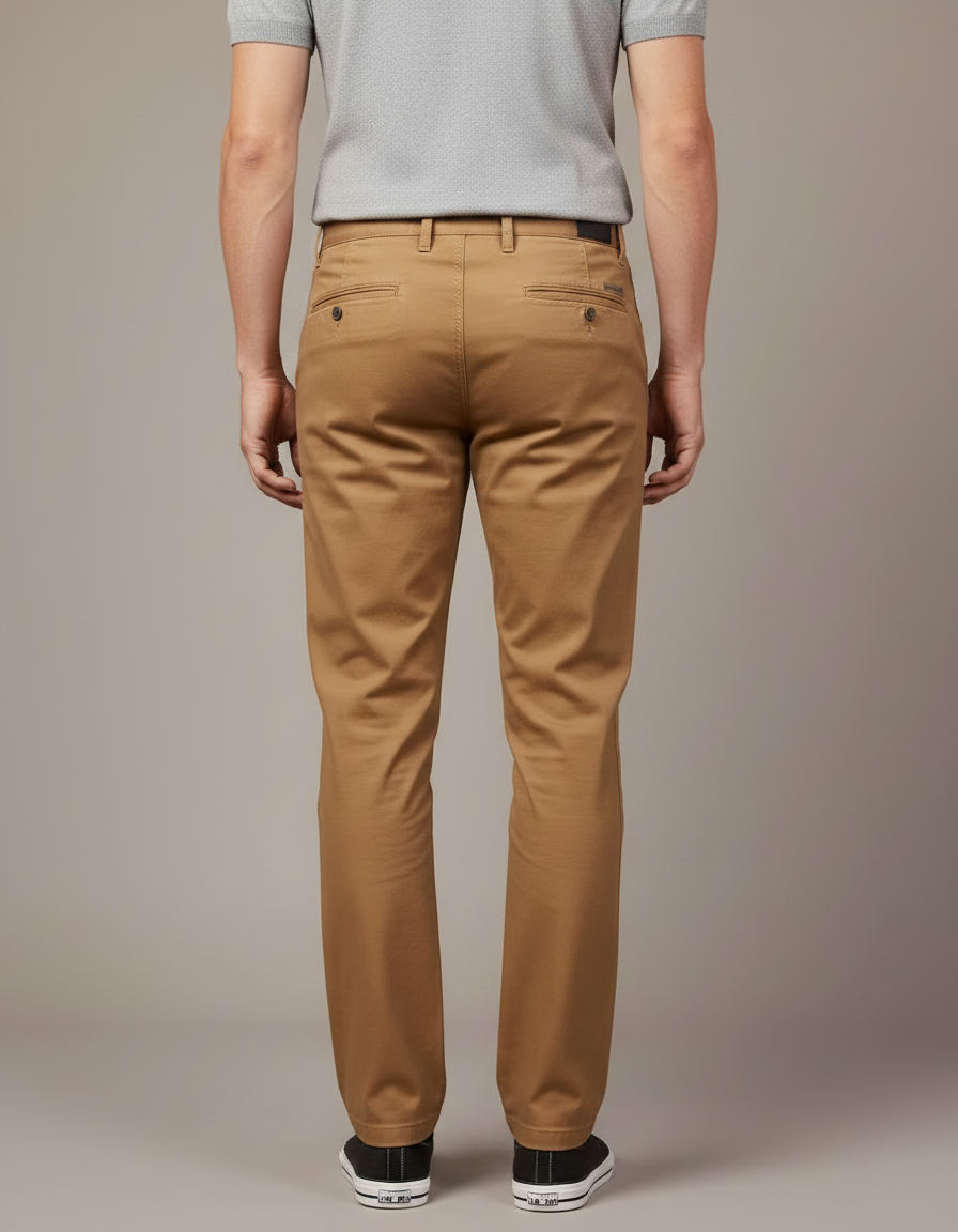 Pantalon Marron Homme Coton Slim Chino Décontracté Élégant - Kaki Gabardine - vue 2