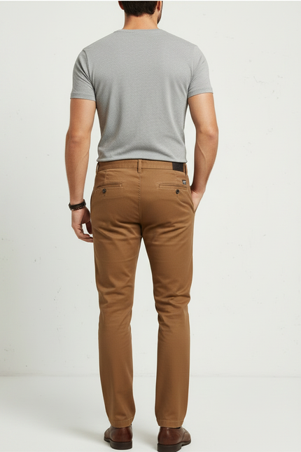 Pantalon Marron Chino Coupe Droite Décontracté Homme - Coton - vue 2
