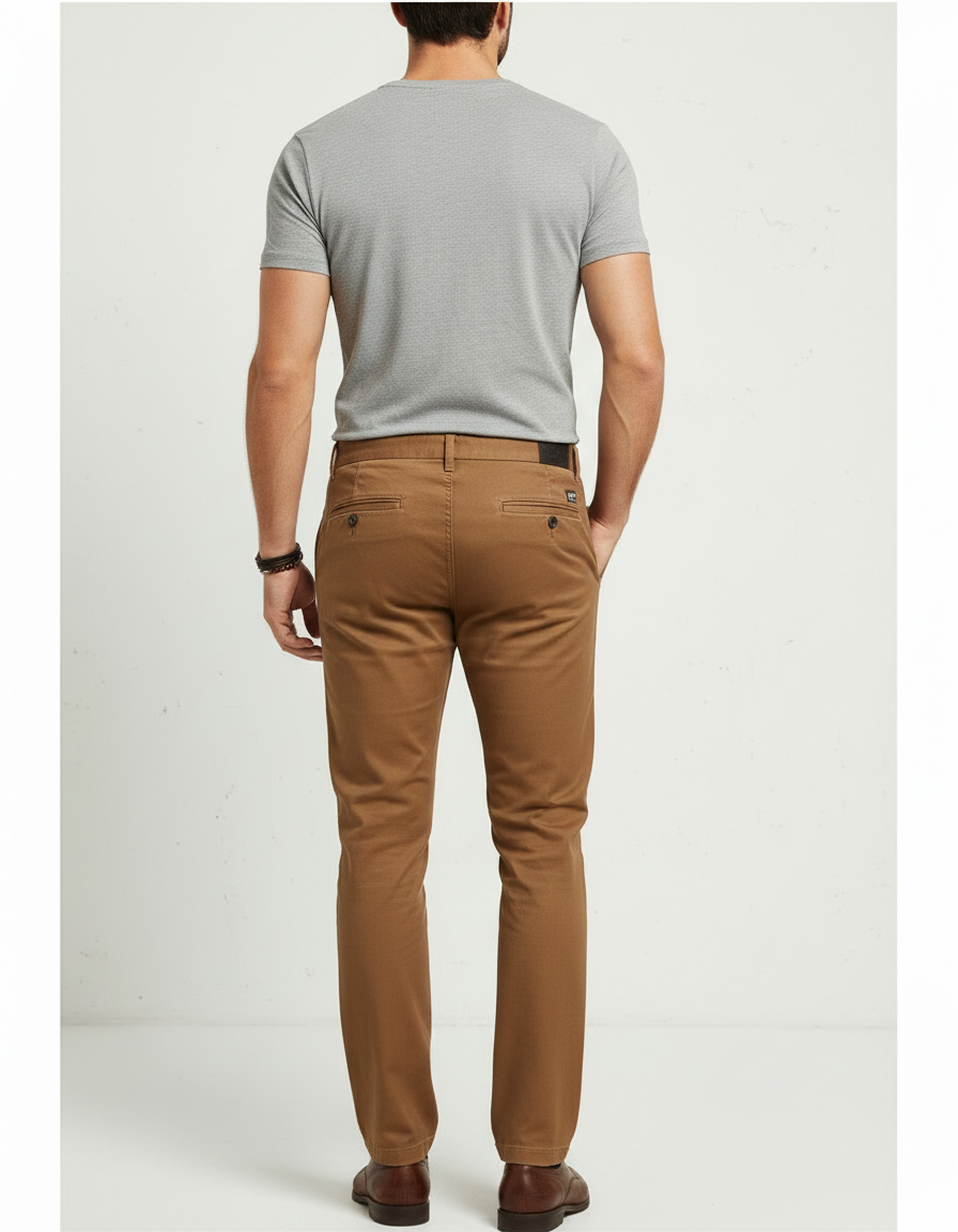 Pantalon Marron Chino Coupe Droite Décontracté Homme - Coton - vue 2