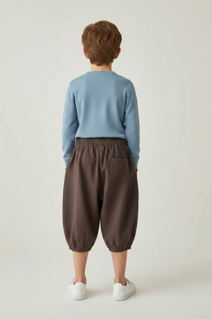 Pantalon Marron Ample Coton Lin Garçon Décontracté - vue 2