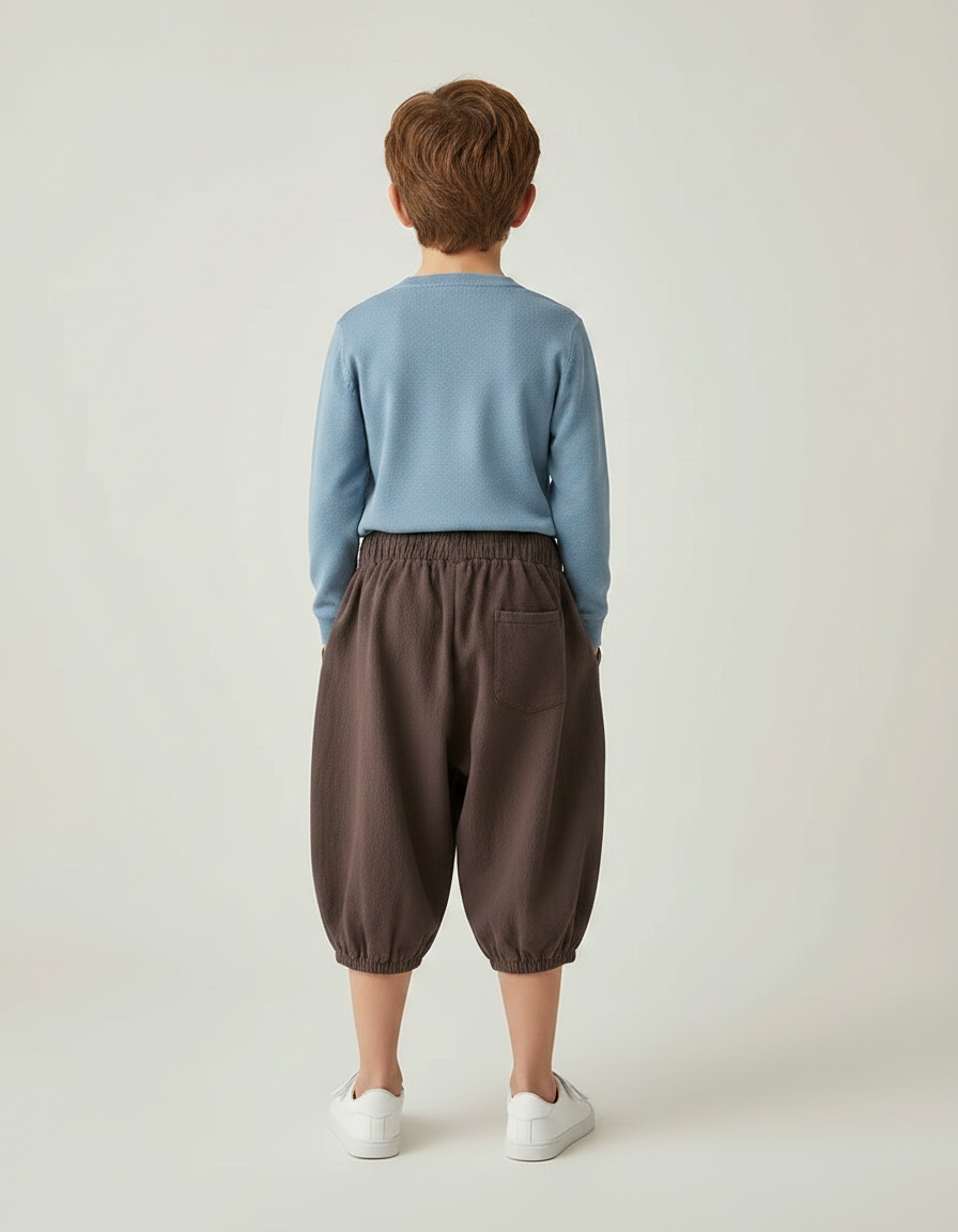 Pantalon Marron Ample Coton Lin Garçon Décontracté - vue 2