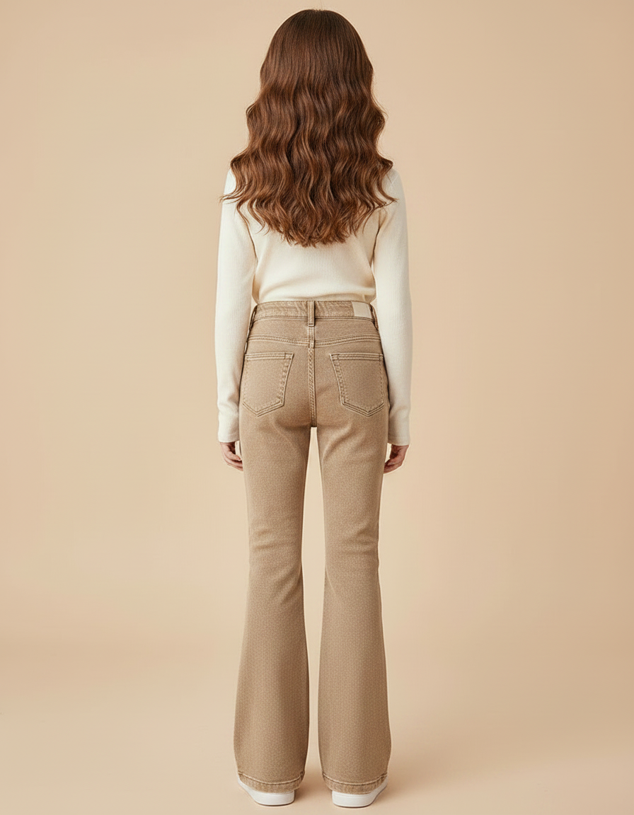 Pantalon Marron Flare Denim Vintage Fille Taille Haute - Jean - vue 2