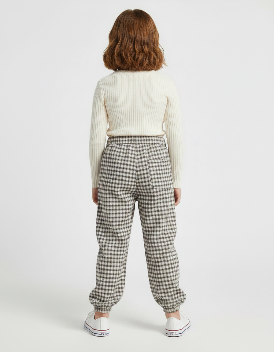 Pantalon Marron À Carreaux Ample Doux Enfant - Tweed - vue 2