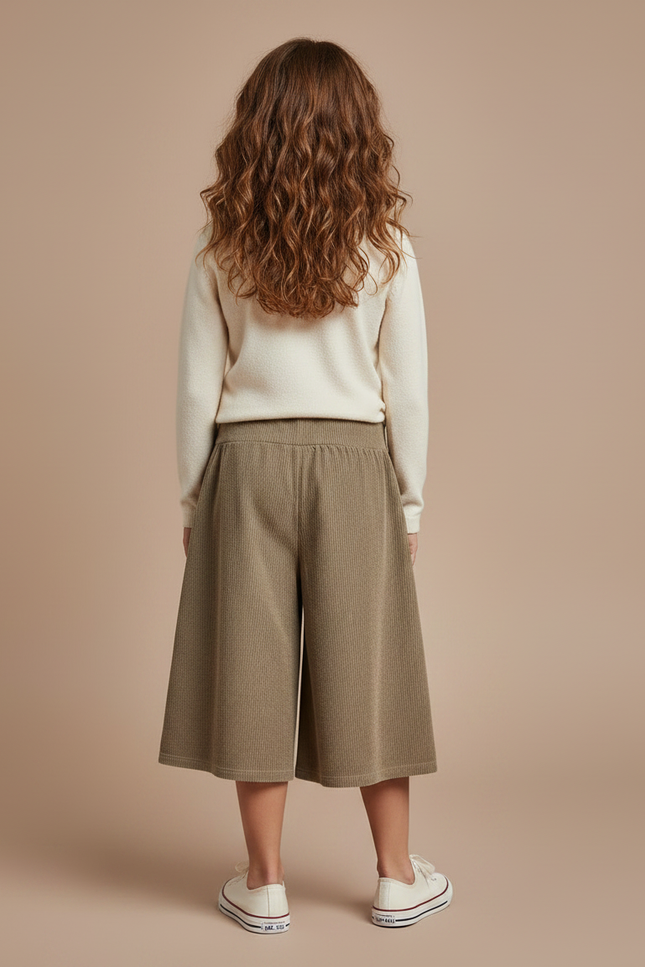 Pantalon Marron Velours Côtelé Ample Enfant Élastique - Kaki Cordé - vue 2