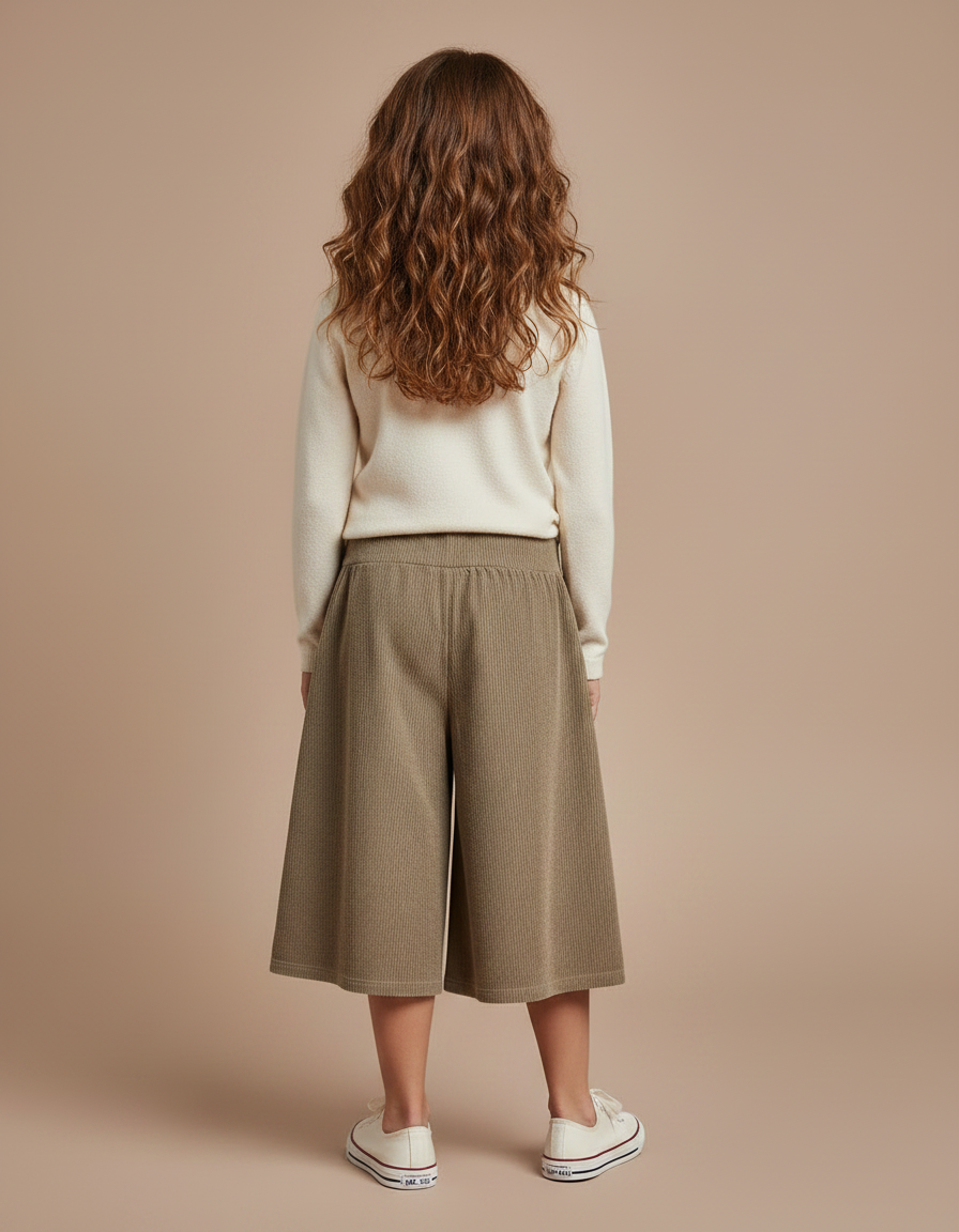 Pantalon Marron Velours Côtelé Ample Enfant Élastique - Kaki Cordé - vue 2