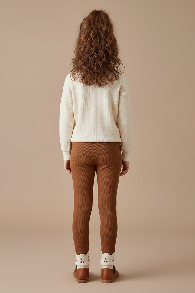 Pantalon Marron Côtelé Brodé Cerises Fille - Maille - vue 2