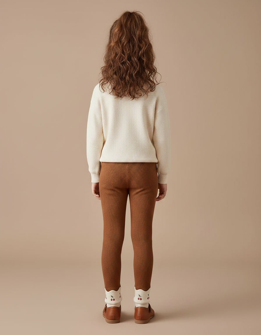 Pantalon Marron Côtelé Brodé Cerises Fille - Maille - vue 2