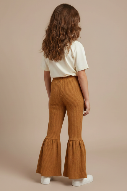 Pantalon Marron Évasé Texturé Enfant Confortable - Maille - vue 2