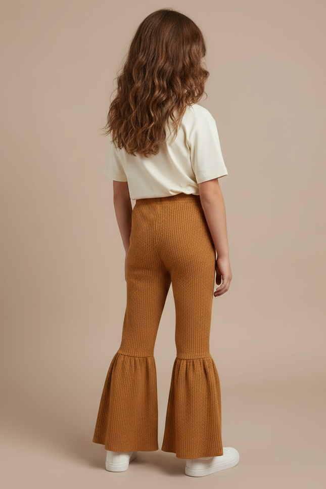 Pantalon Marron Évasé Texturé Enfant Confortable - Maille - vue 2