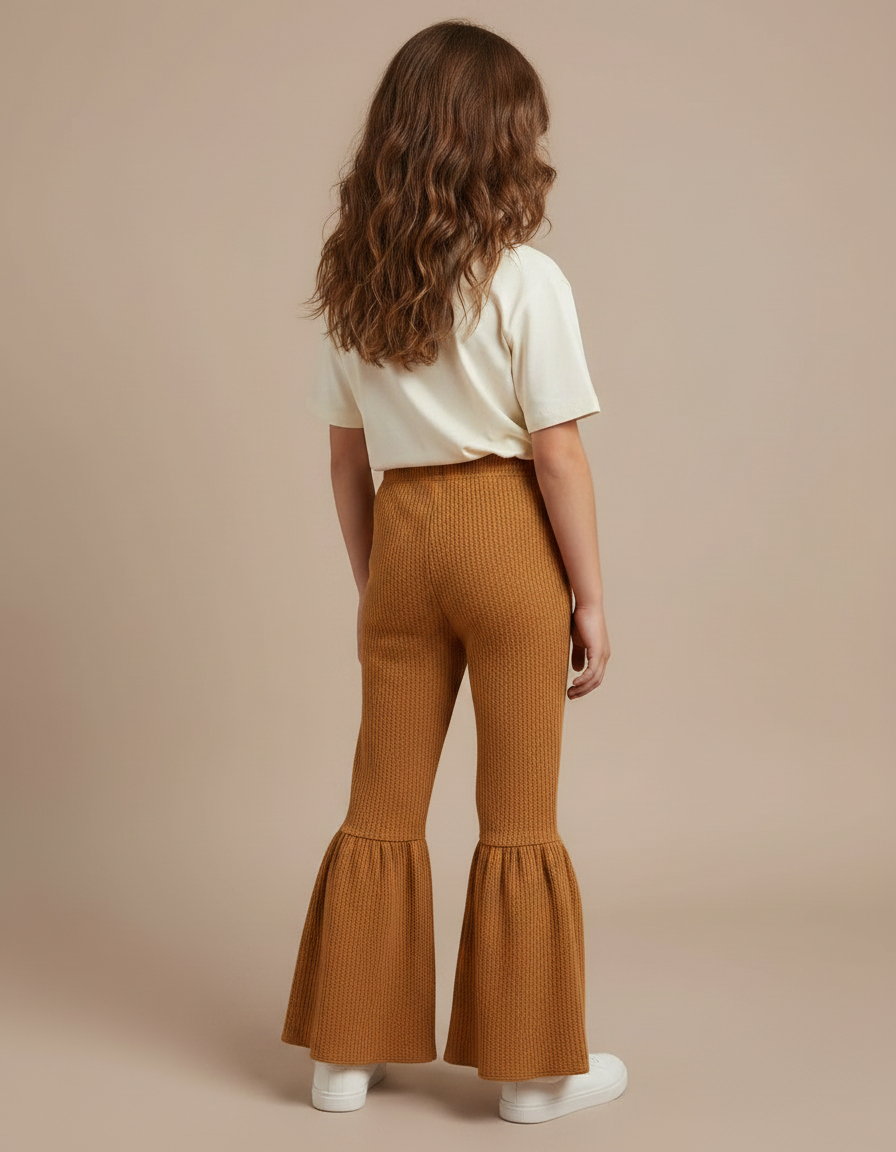 Pantalon Marron Évasé Texturé Enfant Confortable - Maille - vue 2