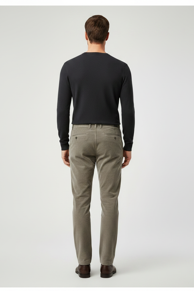Pantalon Marron Côtelé Slim Élégant Homme - Kaki Cordé - vue 2