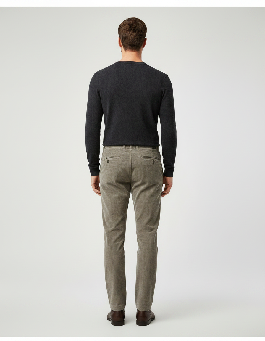 Pantalon Marron Côtelé Slim Élégant Homme - Kaki Cordé - vue 2