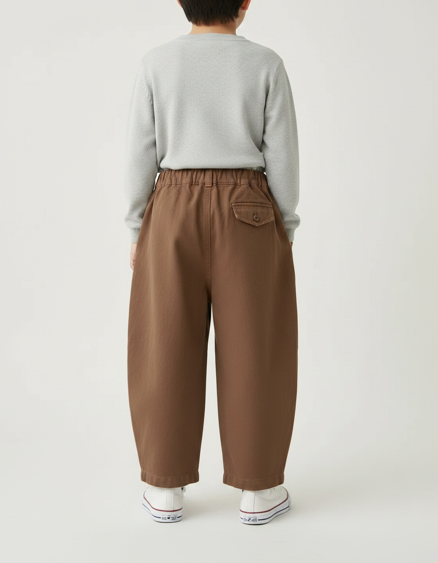Pantalon Marron Ample Élastique Décontracté Coton Enfant - vue 2