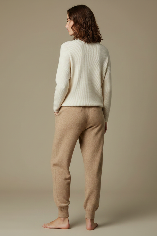 Pantalon Marron Maille Décontracté Chaud Cordon Femme - Camel - vue 2