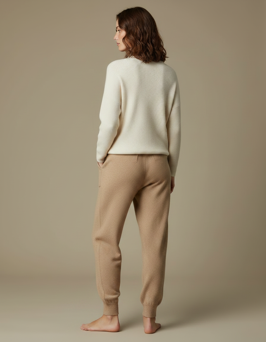 Pantalon Marron Maille Décontracté Chaud Cordon Femme - Camel - vue 2
