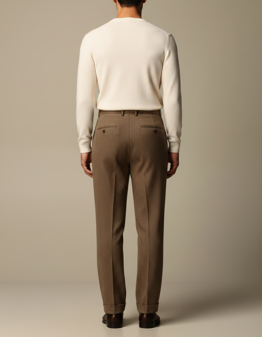 Pantalon Marron Laine Droit Plissé Homme Élégant - Tweed - vue 2