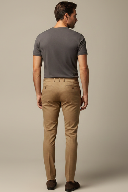 Pantalon Marron Slim Fit Homme Élégant Décontracté - Camel Gabardine - vue 2