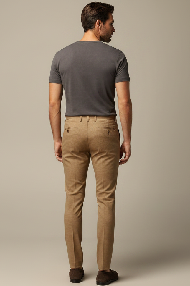 Pantalon Marron Slim Fit Homme Élégant Décontracté - Camel Gabardine - vue 2