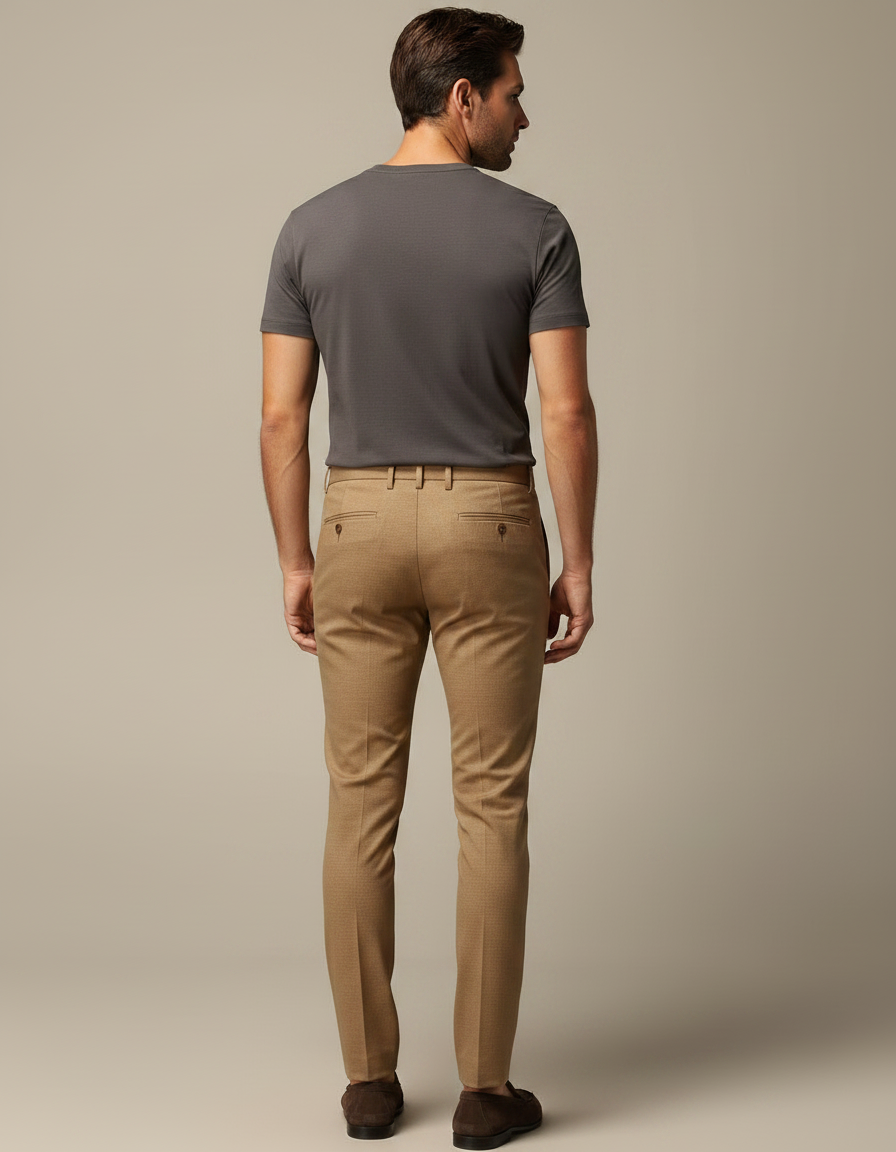 Pantalon Marron Slim Fit Homme Élégant Décontracté - Camel Gabardine - vue 2
