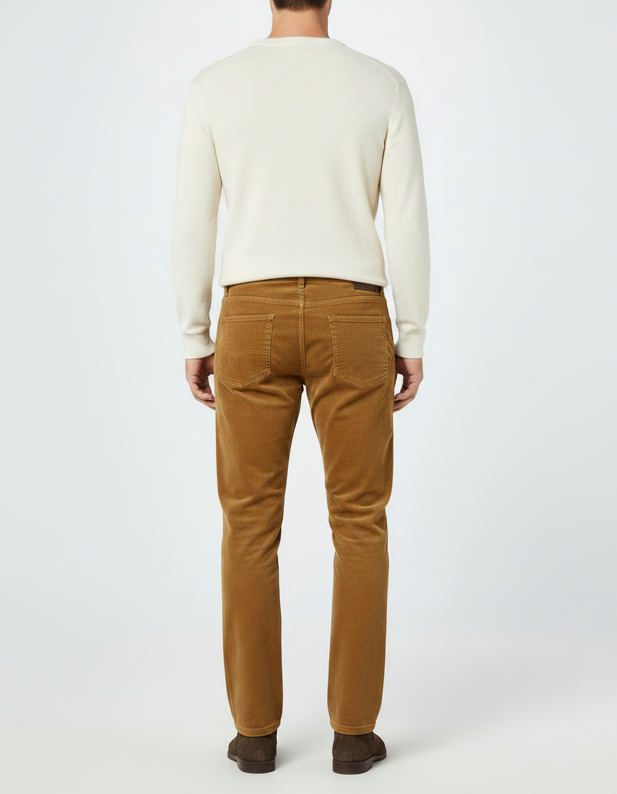 Pantalon Marron Côtelé Droit Décontracté Épais - Cordé - vue 2