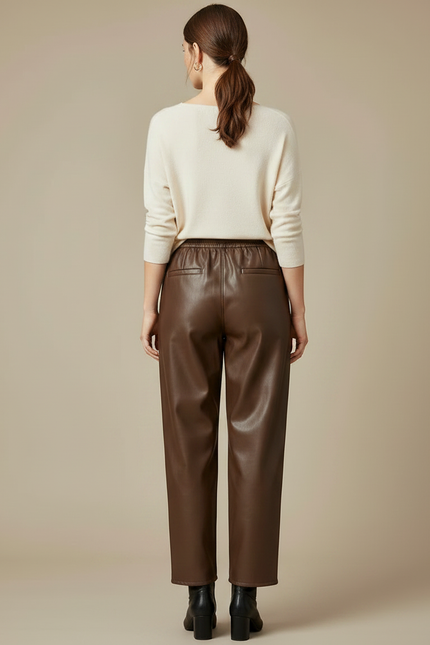 Pantalon Simili Cuir Marron Chocolat - vue 2