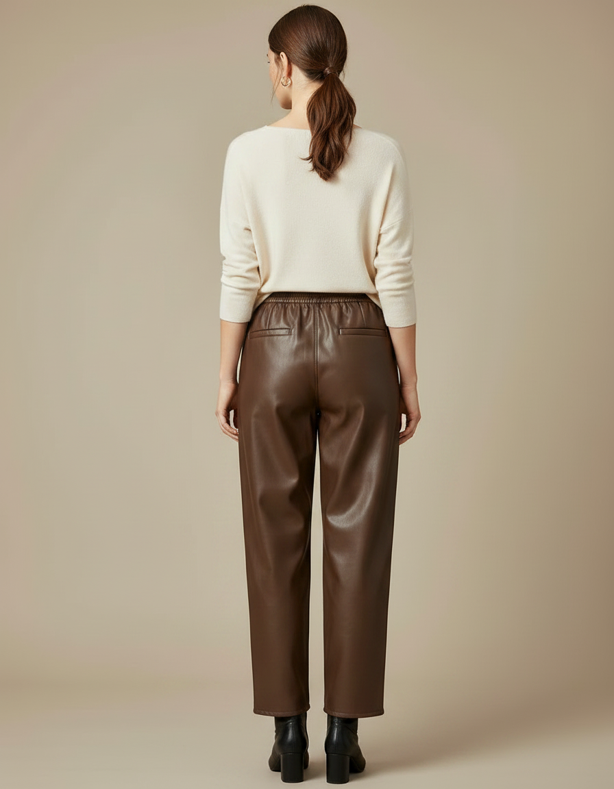 Pantalon Simili Cuir Marron Chocolat - vue 2