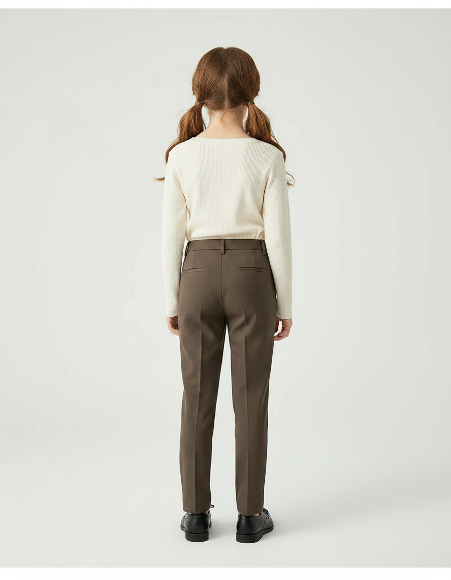 Pantalon Marron Coupe Droite Élégant Enfant Chic - Gabardine - vue 2