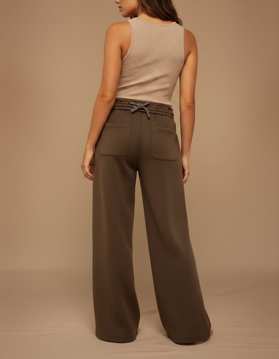 Pantalon Marron Ample Fluide Taille Élastique Décontracté - Molleton - vue 2