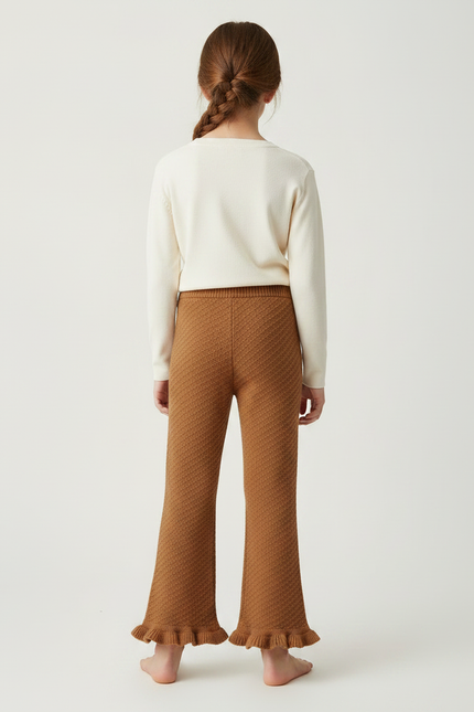 Pantalon Marron Tricoté Évasé Volants Confortable Enfant - Maille - vue 2