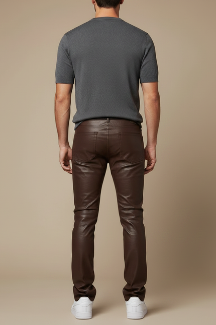 Pantalon Cuir Marron Homme - vue 2