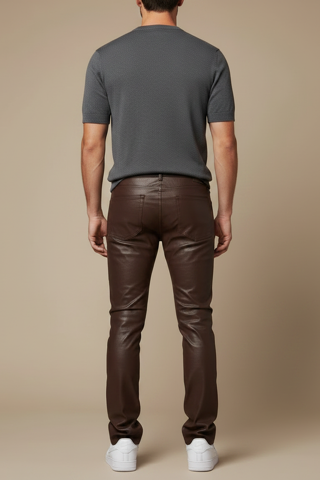 Pantalon Cuir Marron Homme - vue 2