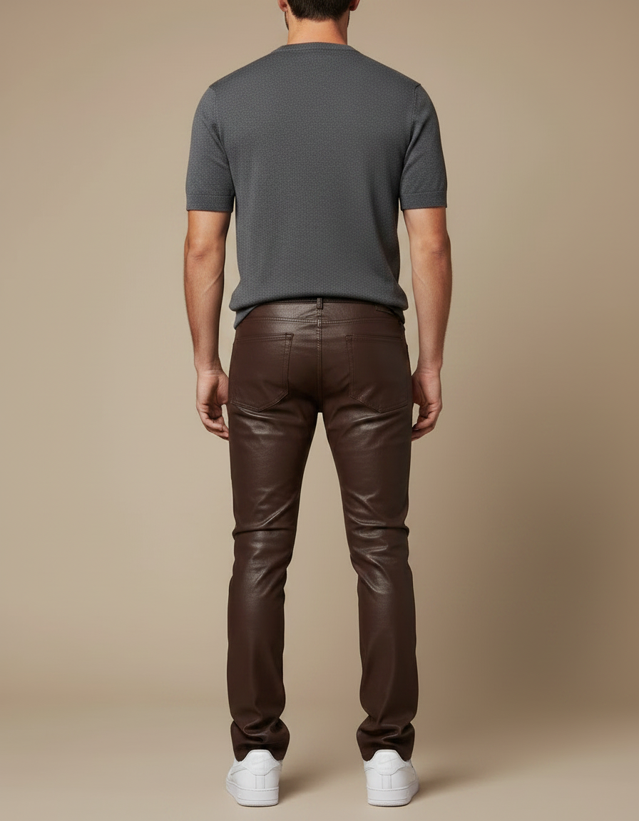 Pantalon Cuir Marron Homme - vue 2