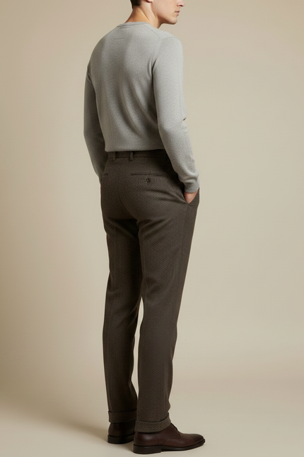 Pantalon Marron Laine Tweed Droit Homme Élégant - vue 2