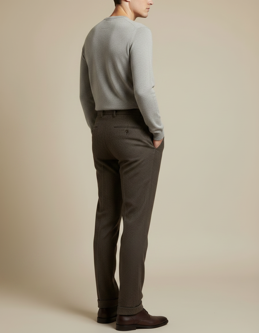 Pantalon Marron Laine Tweed Droit Homme Élégant - vue 2