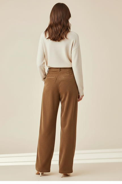 Pantalon Marron Ample Plissé Tissu Doux Femme - Laine - vue 2