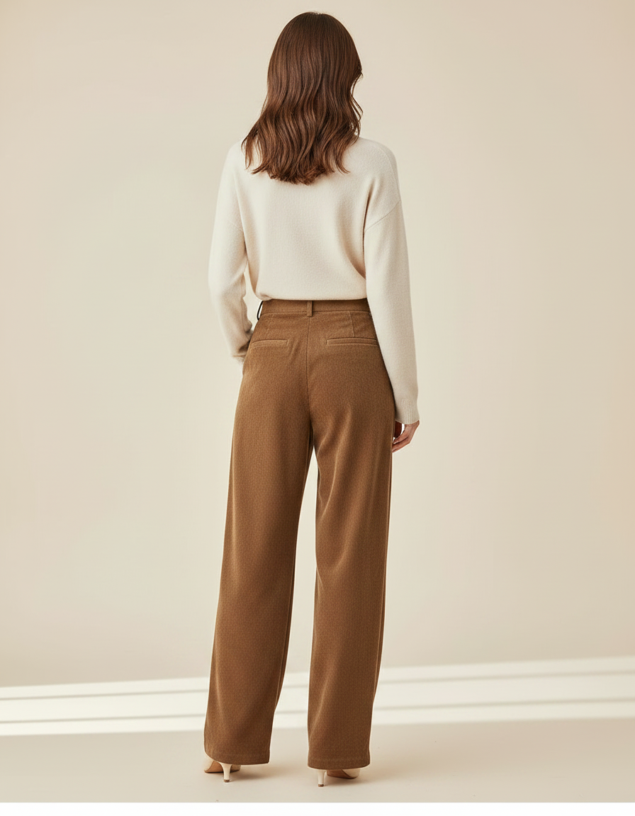 Pantalon Marron Ample Plissé Tissu Doux Femme - Laine - vue 2