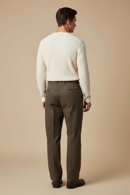 Pantalon Marron Chino Plissé Coton Twill Militaire Décontracté - Kaki Gabardine - vue 2