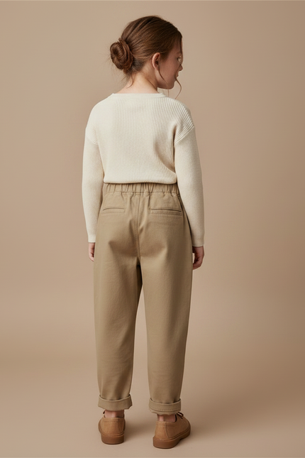 Pantalon Marron Ample Coton Décontracté Enfant Garçon Fille - Kaki - vue 2