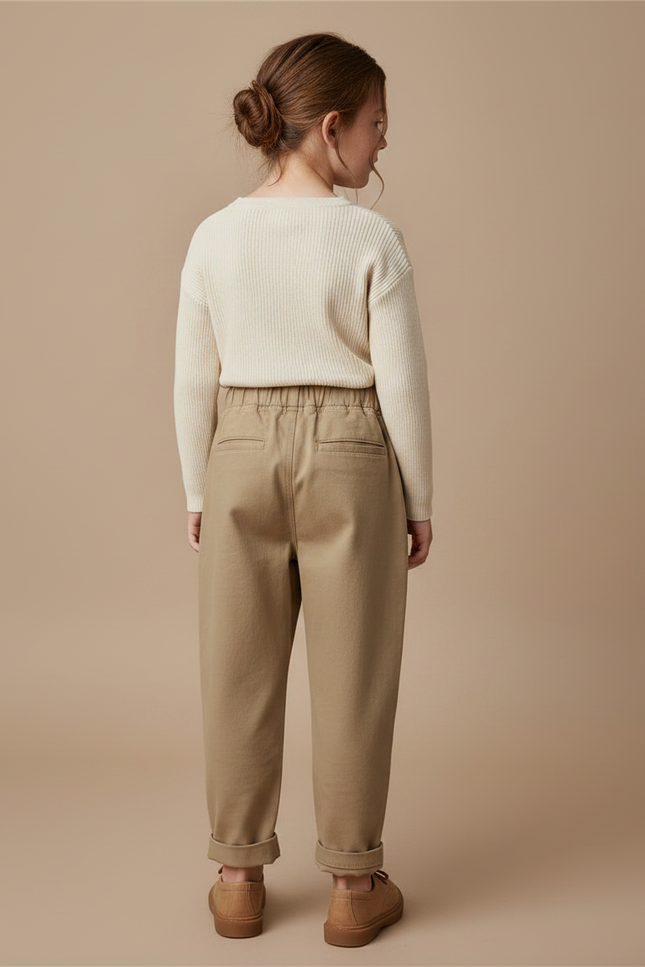 Pantalon Marron Ample Coton Décontracté Enfant Garçon Fille - Kaki - vue 2