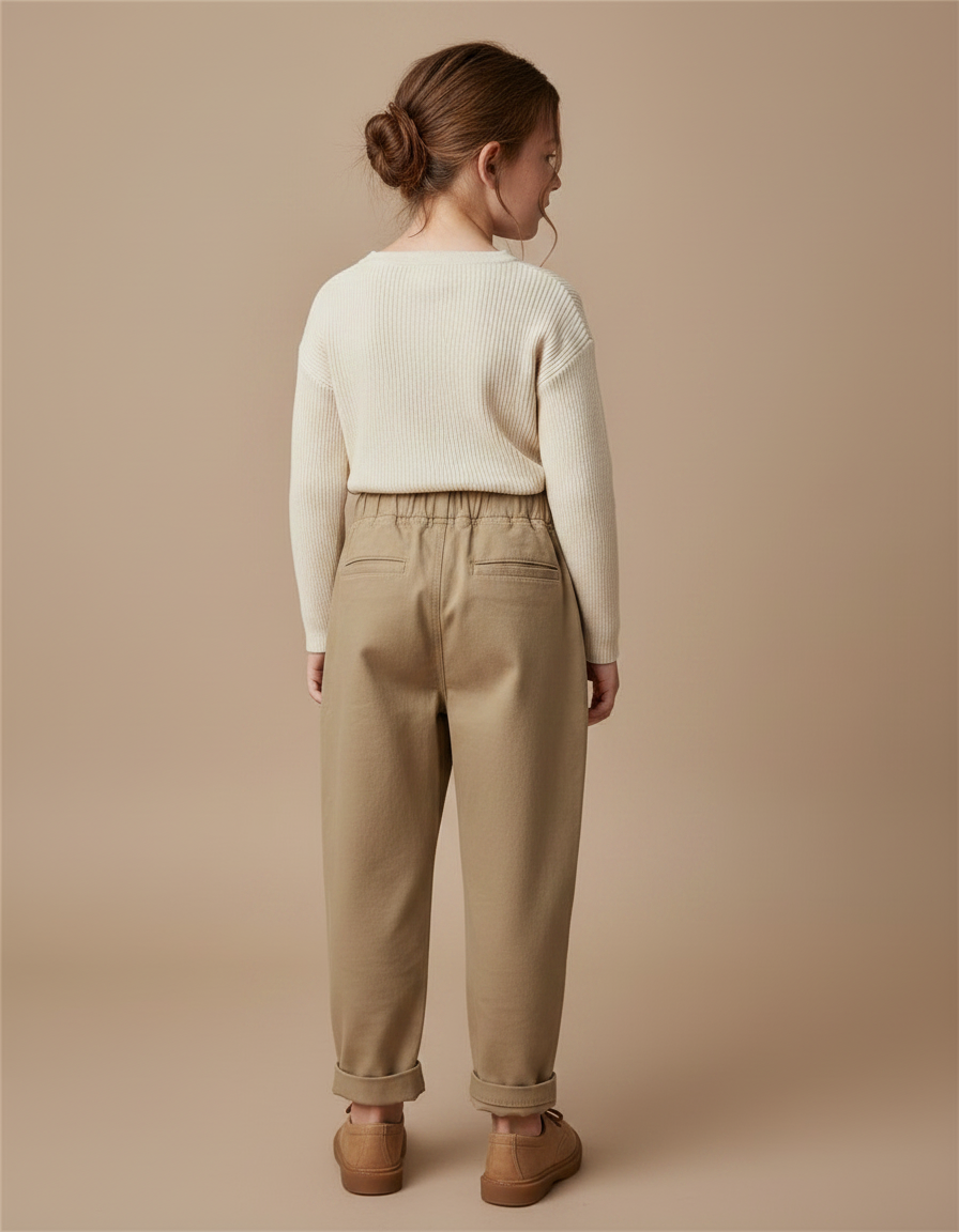 Pantalon Marron Ample Coton Décontracté Enfant Garçon Fille - Kaki - vue 2