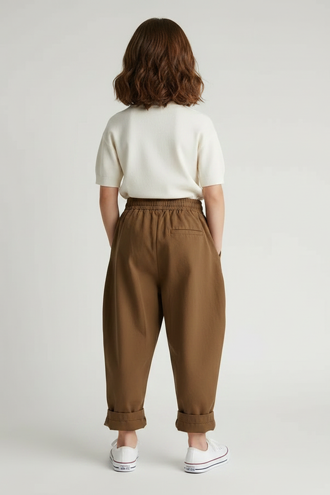 Pantalon Marron Ample Plissé Coton Enfant - vue 2