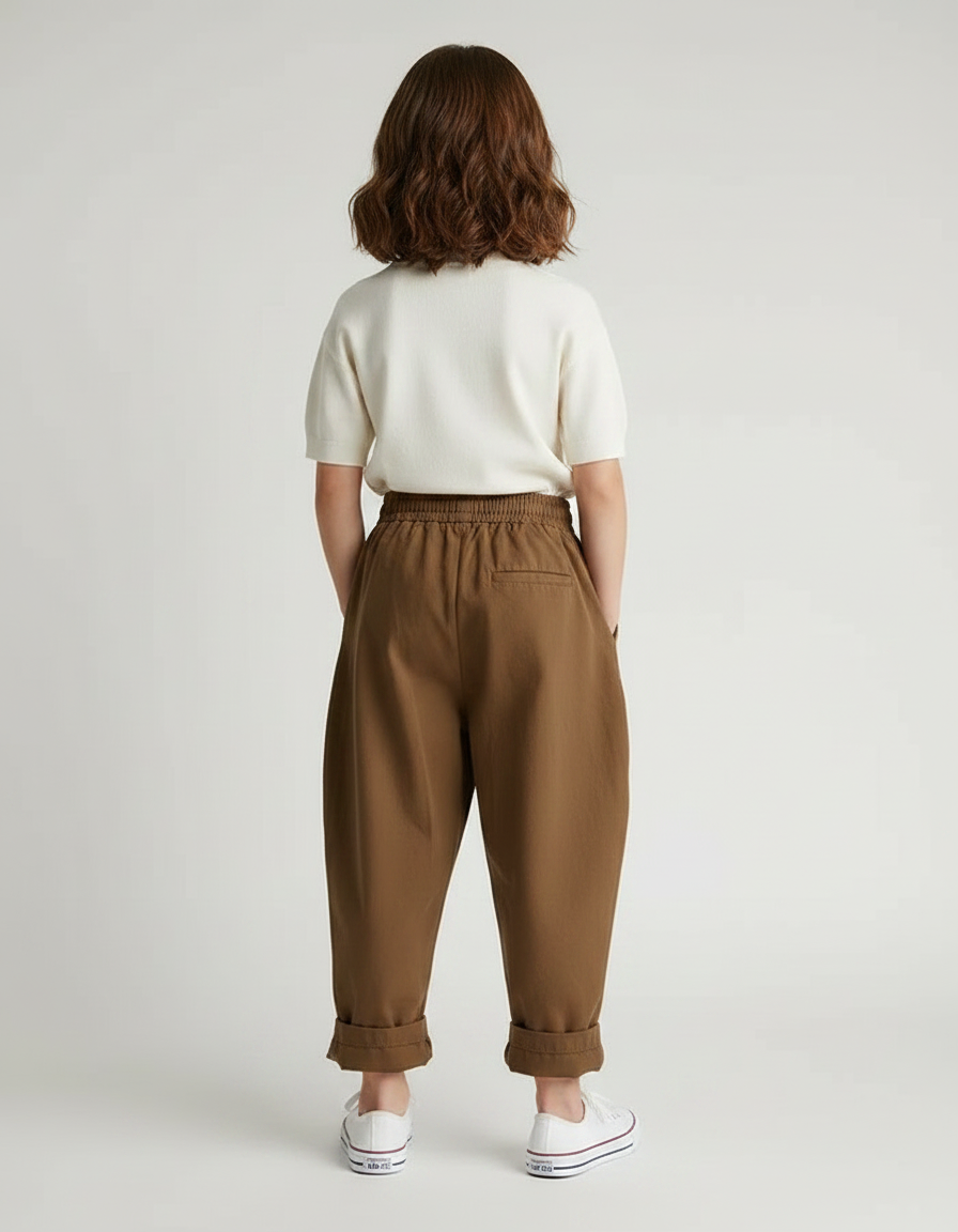 Pantalon Marron Ample Plissé Coton Enfant - vue 2