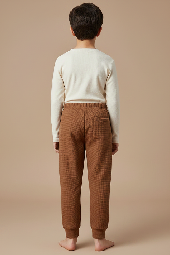 Pantalon Marron Gaufre Sportif Rayures Blanches Enfant - Molleton - vue 2