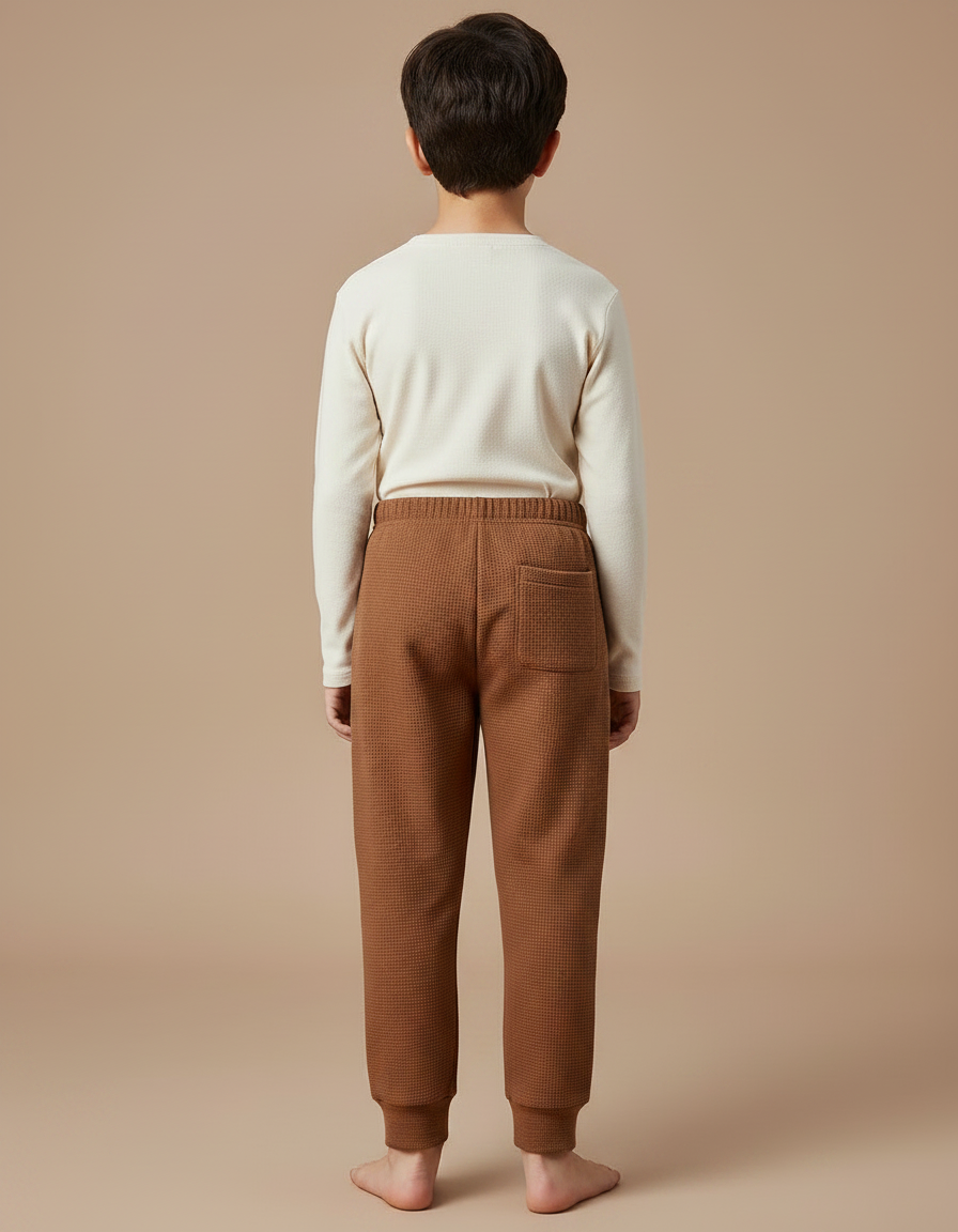 Pantalon Marron Gaufre Sportif Rayures Blanches Enfant - Molleton - vue 2