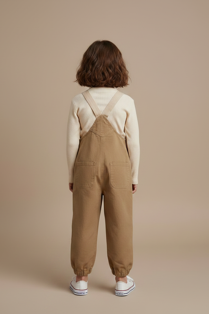 Pantalon Marron Salopette Coton Ample Enfant Décontracté - Camel - vue 2