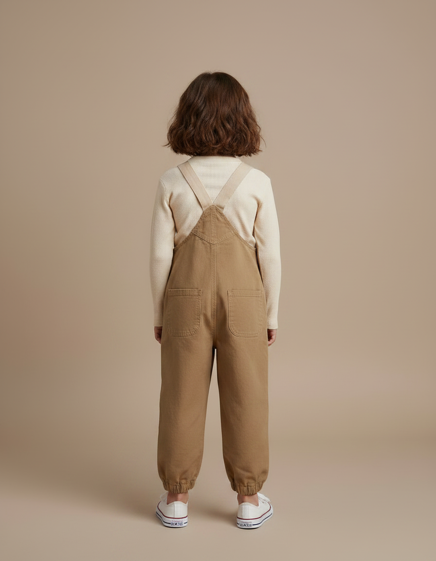 Pantalon Marron Salopette Coton Ample Enfant Décontracté - Camel - vue 2